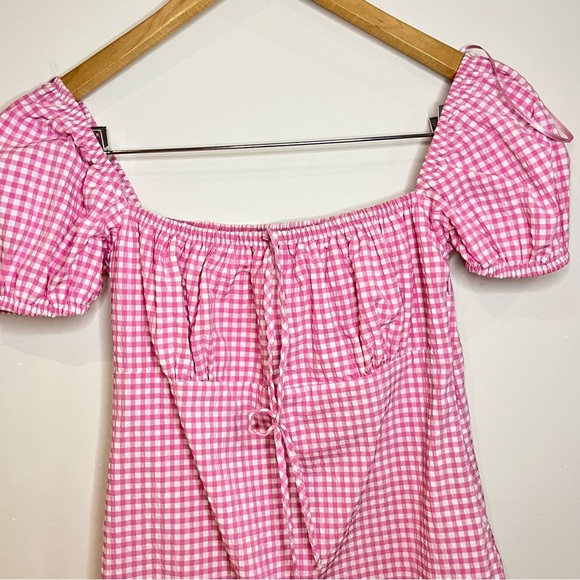 Zara dress, pink and white carrot dress xs. there are slightly puffed sleeves. - Picture 8 of 8